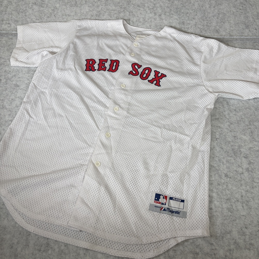 Red Sox Majestic MLB Jersey Size L White Mesh Button Up Boston Baseball